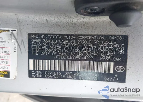 2009 Toyota Corolla Le z USA, uszkodzony, nr VIN JTDBL40E999044297